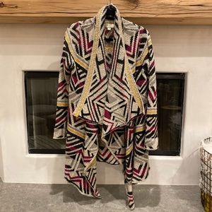 Lucky Brand Aztec Drape Front Sweater